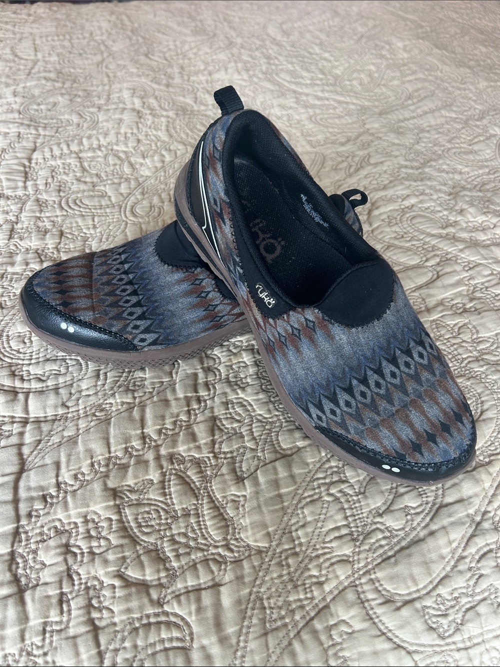 Ryka Slip-On Athletic Shoes in Gray and Brown Pattern